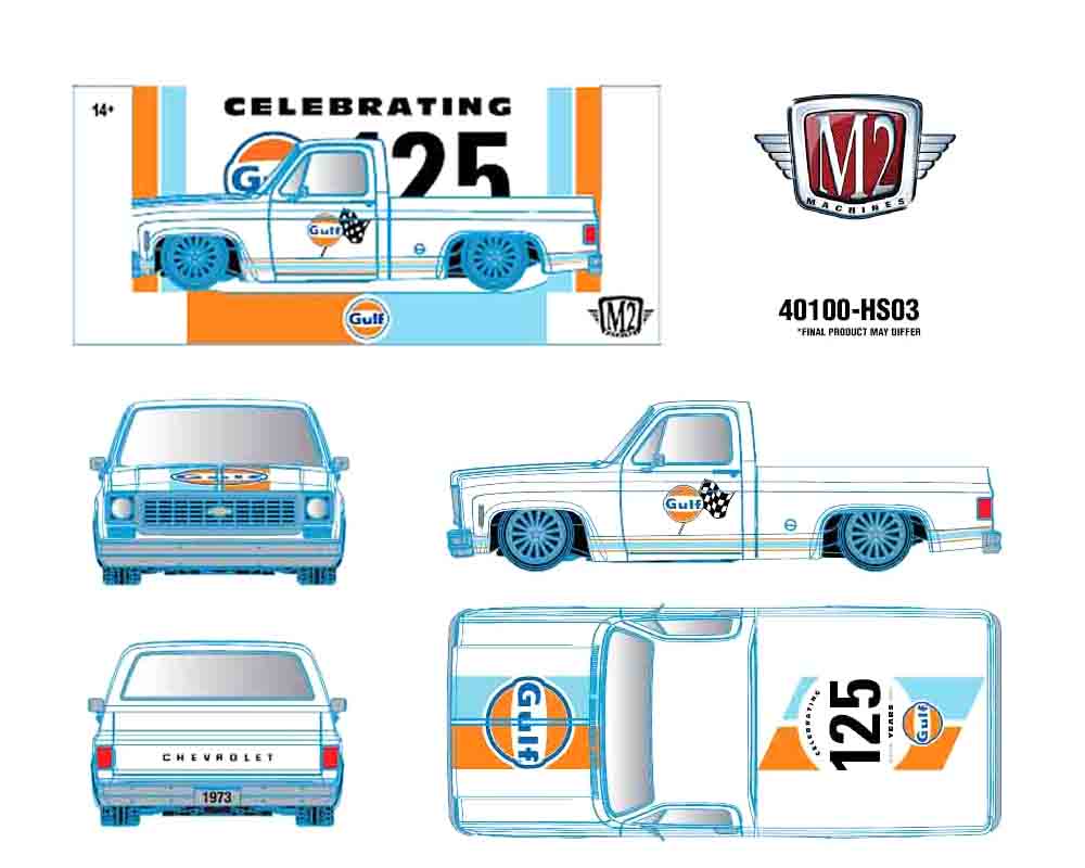 (Preorder) M2 Machines 1:24 1973 Chevrolet Custom Deluxe 10 CELEBRATING 125 YEARS GULF – Hobby Exclusives
