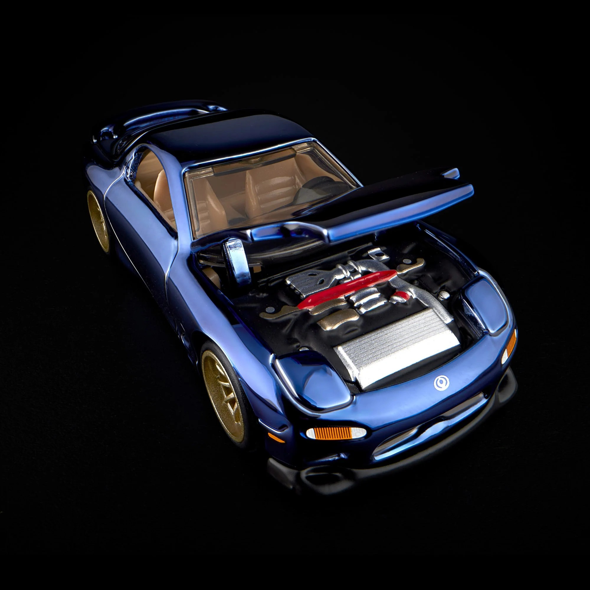 Hot Wheels RLC 1993 Mazda RX-7 R1 Steel Blue Spectraflame - Front 3/4 View