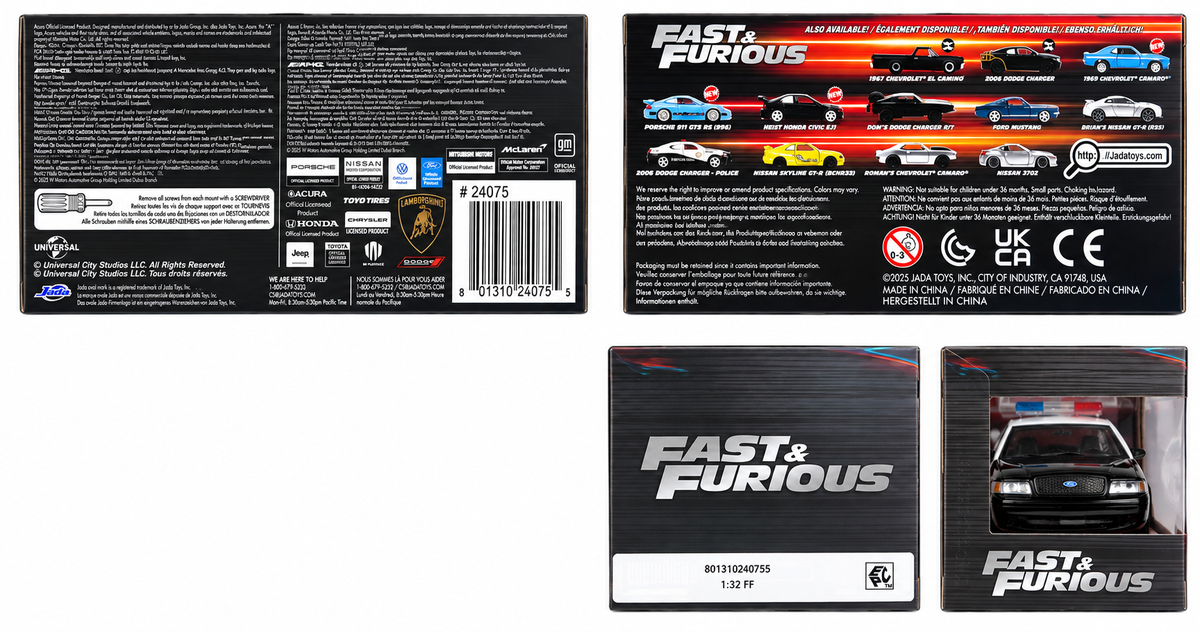 Jada Toys Fast & Furious Ford Crown Victoria Police Car 1:32 – box back and barcode