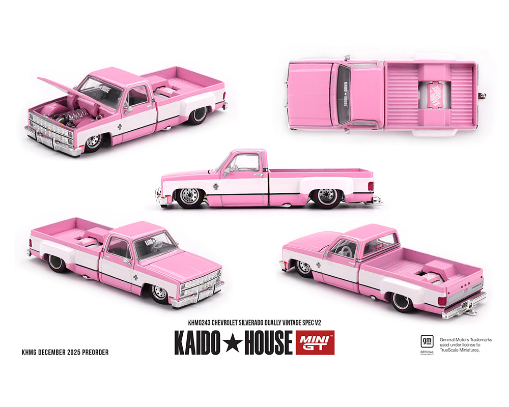 Kaido House x Mini GT Chevrolet Silverado Dually Vintage Spec V2 - Pink with White