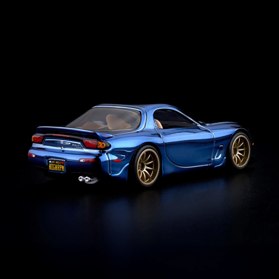 Hot Wheels RLC 1993 Mazda RX-7 R1 Steel Blue Spectraflame - Rear View on Pavement
